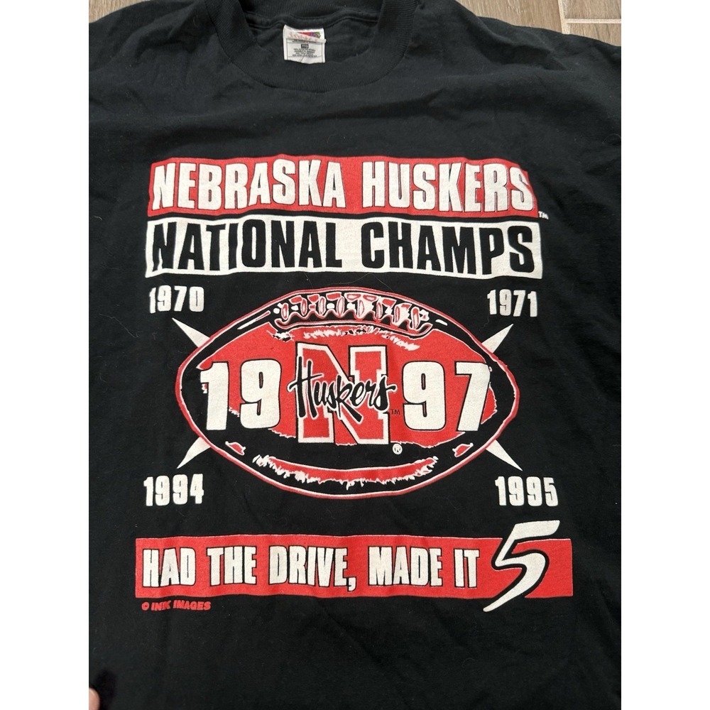 Vintage Nebraska Huskers National Champs 1997 T Shirt XXL Black NCAA Tee - Picture 3 of 5